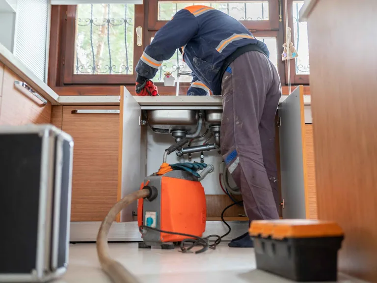 Drain cleaning equipment used beneath a kitchen sink